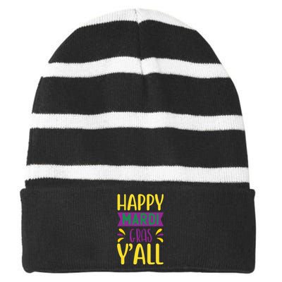 Happy Mardi Gras Y'all Striped Beanie with Solid Band