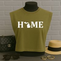 Home Michigan Great Lake State MI Est 1837 Home Garment-Dyed Women's Muscle Tee