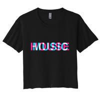 House Music Glitch Optical Illusion Edm Rave Dj Women's Crop Top Tee