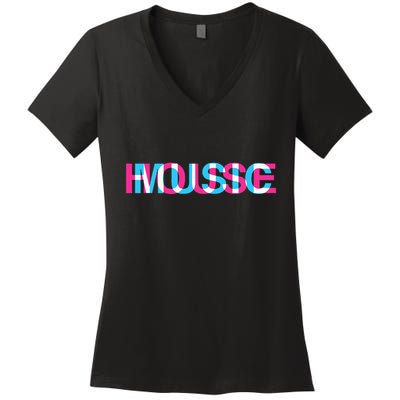 House Music Glitch Optical Illusion Edm Rave Dj Women's V-Neck T-Shirt