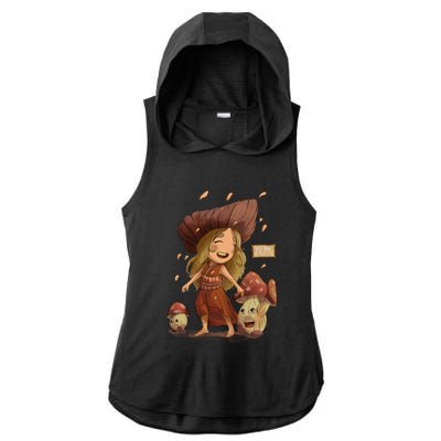 Happy Mushoroom Girl Ladies PosiCharge Tri-Blend Wicking Draft Hoodie Tank