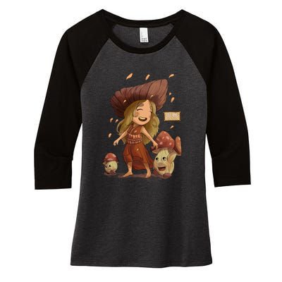 Happy Mushoroom Girl Women's Tri-Blend 3/4-Sleeve Raglan Shirt