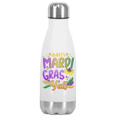 Happy Mardi Gras Y'all With Mask For New Orleans Carnival Gift Stainless Steel Insulated Water Bottle