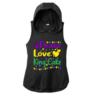 Happy Mardi Gras King Cake Peace Love Gift Ladies PosiCharge Tri-Blend Wicking Draft Hoodie Tank