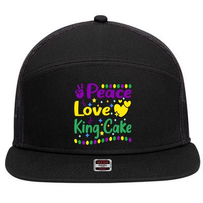 Happy Mardi Gras King Cake Peace Love Gift 7 Panel Mesh Trucker Snapback Hat