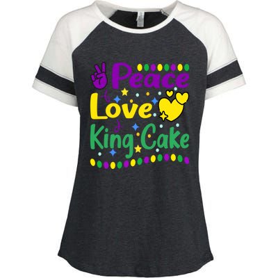 Happy Mardi Gras King Cake Peace Love Gift Enza Ladies Jersey Colorblock Tee