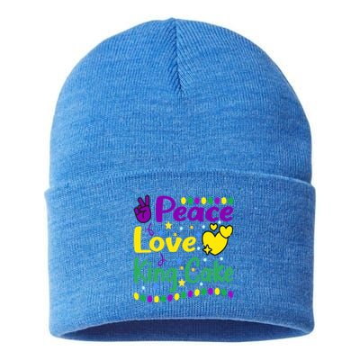 Happy Mardi Gras King Cake Peace Love Gift Sustainable Knit Beanie