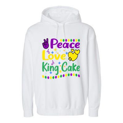 Happy Mardi Gras King Cake Peace Love Gift Garment-Dyed Fleece Hoodie