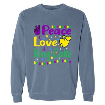 Happy Mardi Gras King Cake Peace Love Gift Garment-Dyed Sweatshirt