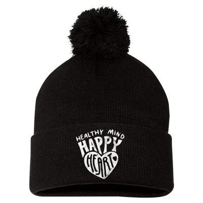 Healthy Mind Happy Heart Mental Health Pom Pom 12in Knit Beanie