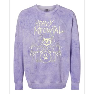 Heavy Metal Headbanger Gift Drummer Cat Playing Drum Meowtal Colorblast Crewneck Sweatshirt