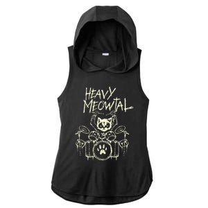 Heavy Metal Headbanger Gift Drummer Cat Playing Drum Meowtal Ladies PosiCharge Tri-Blend Wicking Draft Hoodie Tank