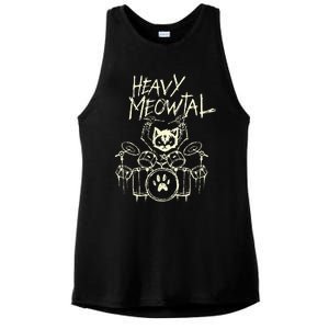 Heavy Metal Headbanger Gift Drummer Cat Playing Drum Meowtal Ladies PosiCharge Tri-Blend Wicking Tank