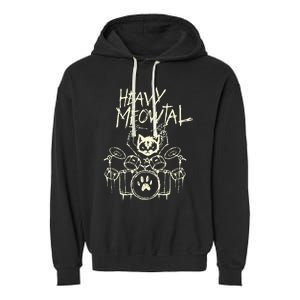 Heavy Metal Headbanger Gift Drummer Cat Playing Drum Meowtal Garment-Dyed Fleece Hoodie