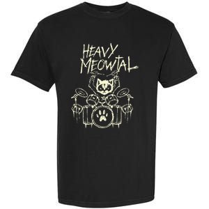 Heavy Metal Headbanger Gift Drummer Cat Playing Drum Meowtal Garment-Dyed Heavyweight T-Shirt