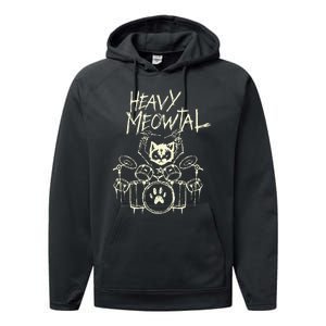 Heavy Metal Headbanger Gift Drummer Cat Playing Drum Meowtal Performance Fleece Hoodie