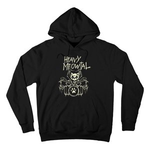 Heavy Metal Headbanger Gift Drummer Cat Playing Drum Meowtal Hoodie