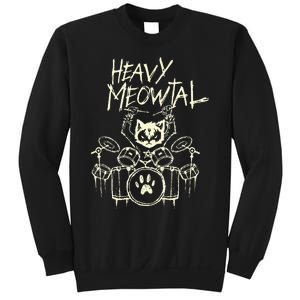 Heavy Metal Headbanger Gift Drummer Cat Playing Drum Meowtal Sweatshirt