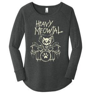 Heavy Metal Headbanger Gift Drummer Cat Playing Drum Meowtal Women's Perfect Tri Tunic Long Sleeve Shirt