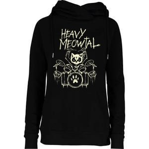 Heavy Metal Headbanger Gift Drummer Cat Playing Drum Meowtal Womens Funnel Neck Pullover Hood