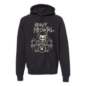 Heavy Metal Headbanger Gift Drummer Cat Playing Drum Meowtal Premium Hoodie