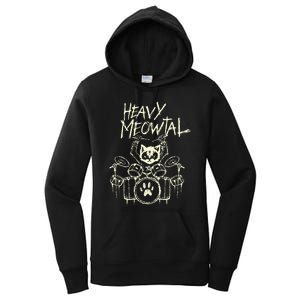 Heavy Metal Headbanger Gift Drummer Cat Playing Drum Meowtal Women's Pullover Hoodie