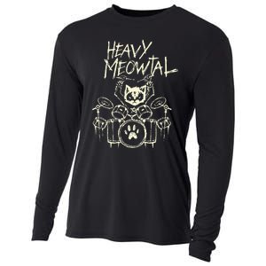 Heavy Metal Headbanger Gift Drummer Cat Playing Drum Meowtal Cooling Performance Long Sleeve Crew