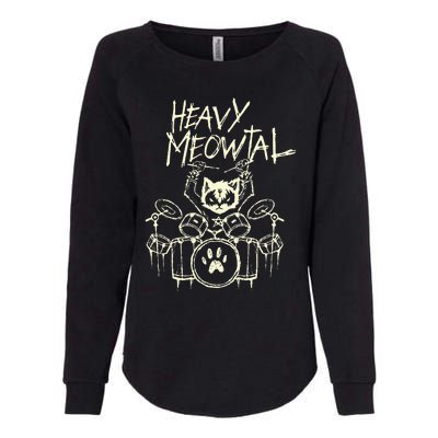 Heavy Metal Headbanger Gift Drummer Cat Playing Drum Meowtal Womens California Wash Sweatshirt