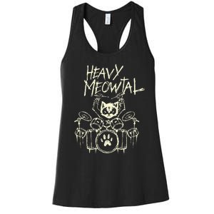 Heavy Metal Headbanger Gift Drummer Cat Playing Drum Meowtal Women's Racerback Tank