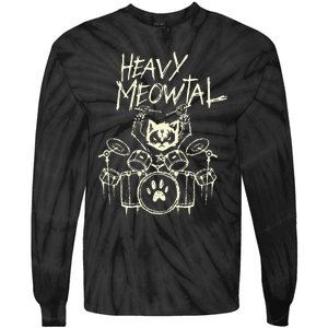 Heavy Metal Headbanger Gift Drummer Cat Playing Drum Meowtal Tie-Dye Long Sleeve Shirt