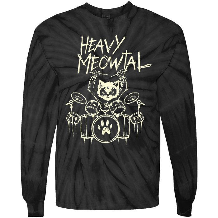 Heavy Metal Headbanger Gift Drummer Cat Playing Drum Meowtal Tie-Dye Long Sleeve Shirt