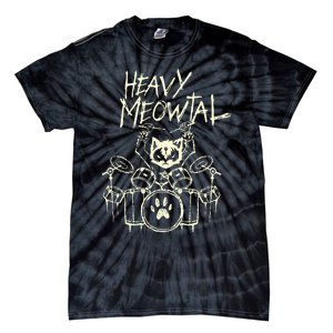 Heavy Metal Headbanger Gift Drummer Cat Playing Drum Meowtal Tie-Dye T-Shirt