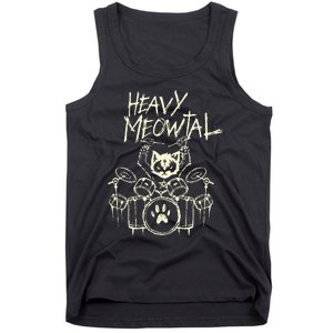 Heavy Metal Headbanger Gift Drummer Cat Playing Drum Meowtal Tank Top