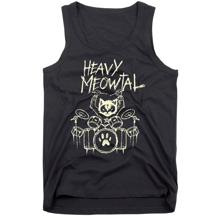 Heavy Metal Headbanger Gift Drummer Cat Playing Drum Meowtal Tank Top