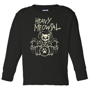 Heavy Metal Headbanger Gift Drummer Cat Playing Drum Meowtal Toddler Long Sleeve Shirt