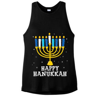 Hanukkah Menorah Happy Hanukkah Ladies PosiCharge Tri-Blend Wicking Tank
