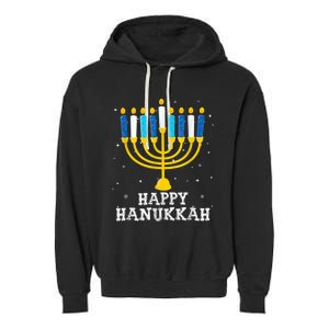 Hanukkah Menorah Happy Hanukkah Garment-Dyed Fleece Hoodie