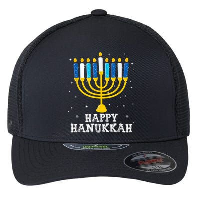Hanukkah Menorah Happy Hanukkah Flexfit Unipanel Trucker Cap
