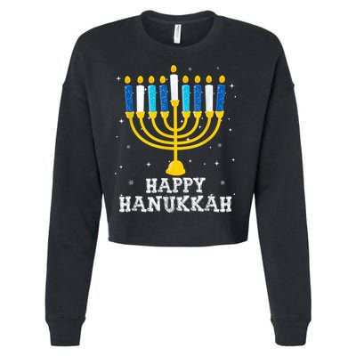 Hanukkah Menorah Happy Hanukkah Cropped Pullover Crew