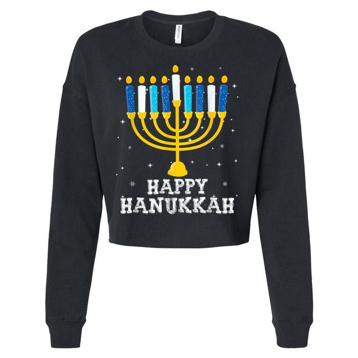 Hanukkah Menorah Happy Hanukkah Cropped Pullover Crew