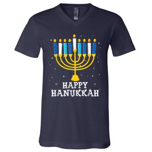 Hanukkah Menorah Happy Hanukkah V-Neck T-Shirt