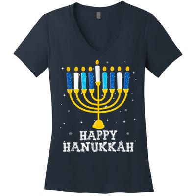 Hanukkah Menorah Happy Hanukkah Women's V-Neck T-Shirt