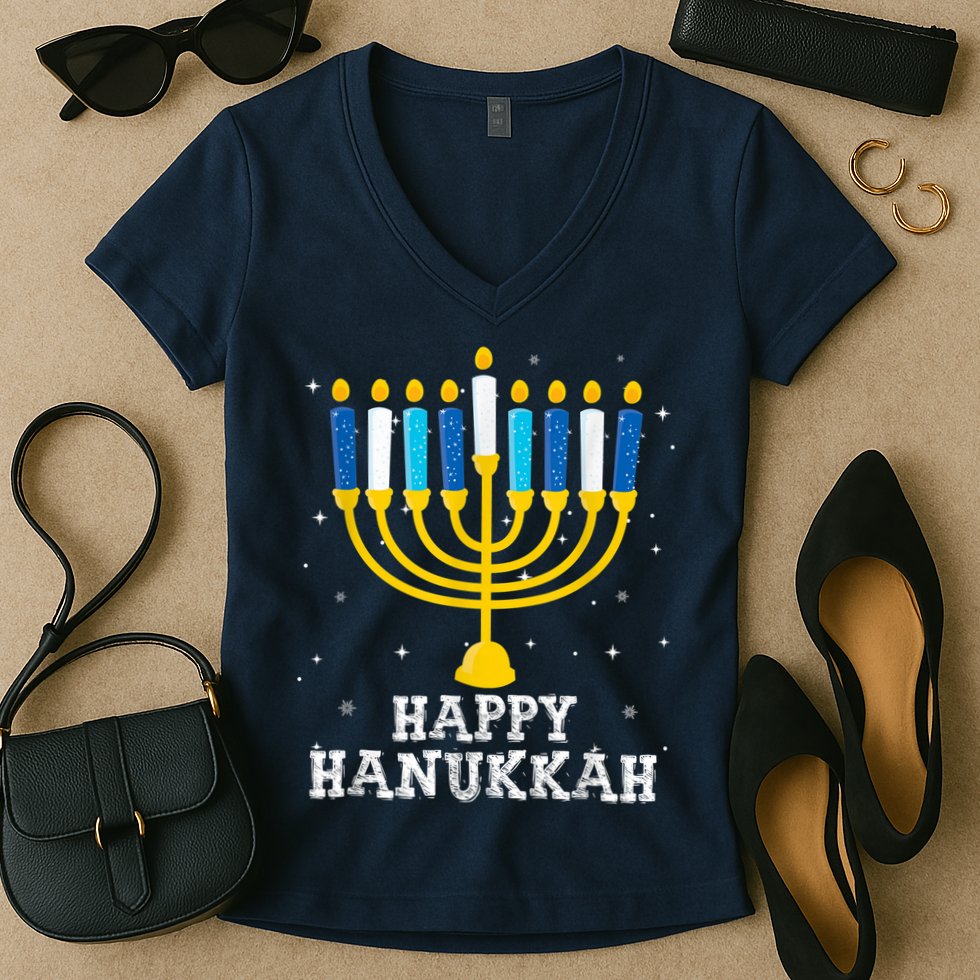 Hanukkah Menorah Happy Hanukkah Women's V-Neck T-Shirt