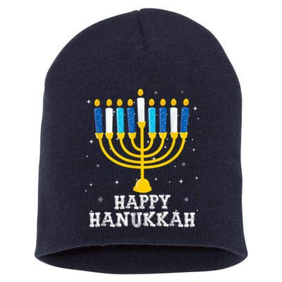 Hanukkah Menorah Happy Hanukkah Short Acrylic Beanie