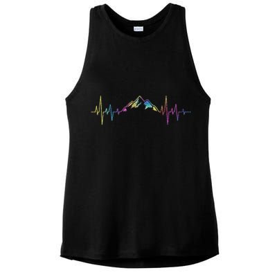 Hiking Mountains Heartbeat Hiker Adventures Tie Dye Ladies PosiCharge Tri-Blend Wicking Tank