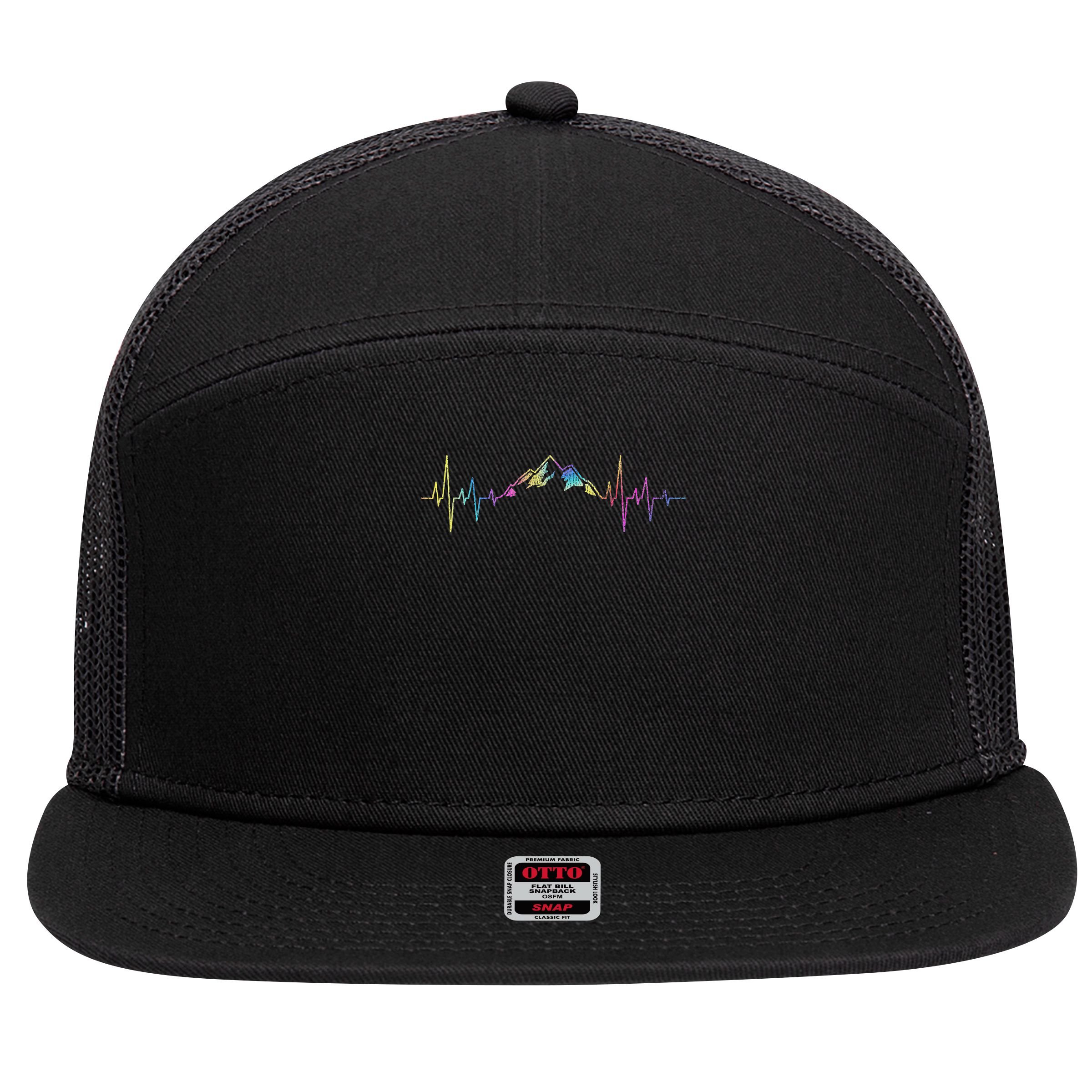Hiking Mountains Heartbeat Hiker Adventures Tie Dye 7 Panel Mesh Trucker Snapback Hat