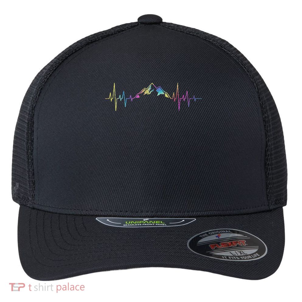 Hiking Mountains Heartbeat Hiker Adventures Tie Dye Flexfit Unipanel Trucker Cap