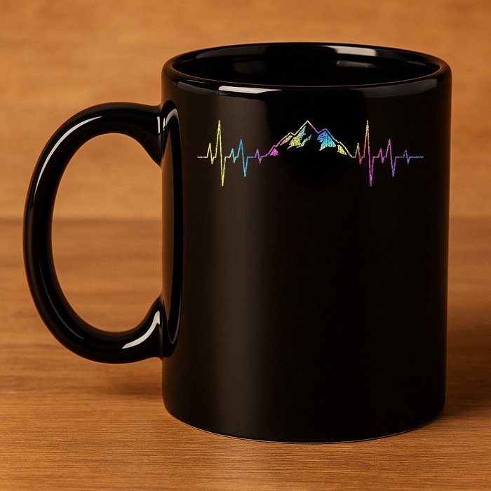 Hiking Mountains Heartbeat Hiker Adventures Tie Dye 11oz C Handle Ceramic Mug