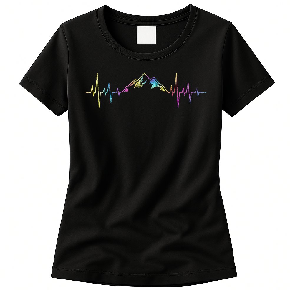 Hiking Mountains Heartbeat Hiker Adventures Tie Dye Womens T-Shirt