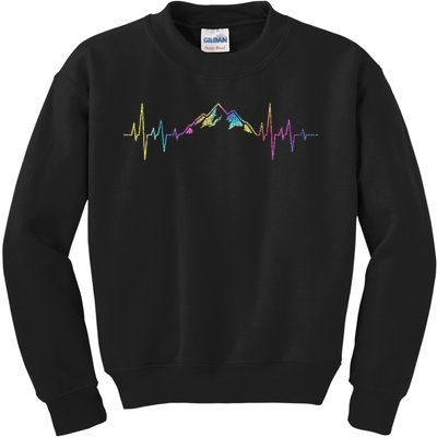 Hiking Mountains Heartbeat Hiker Adventures Tie Dye Kids Sweatshirt